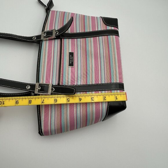 VINTAGE KATE SPADE NY Striped Satchel Pink Blue Coated Canvas Black Trim - RARE - Picture 16 of 16